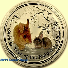 1 oz Silber Lunar II Hase 2011 coloriert ( diff.besteuert nach §25a UStG )