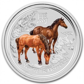 2 oz Silber Lunar II Silber Pferd colored 2014 ( diff.besteuert nach §25a UStG )
