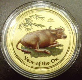 1 oz Gold Lunar II Ochse coloriert / farbig